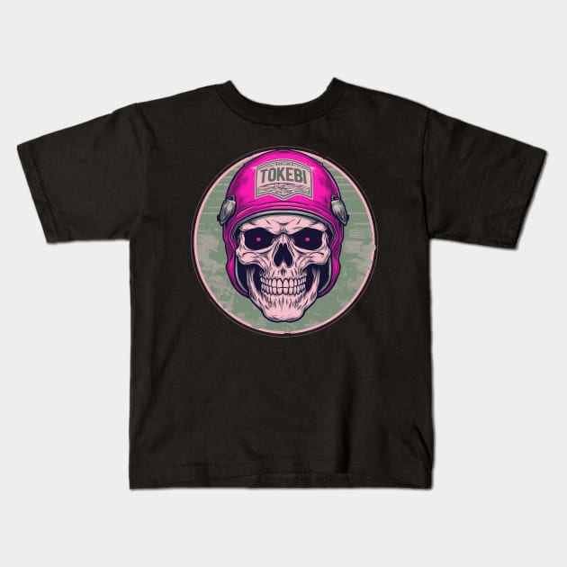 Cafe Racer Biker Helmet Skull Kids T-Shirt by TOKEBI